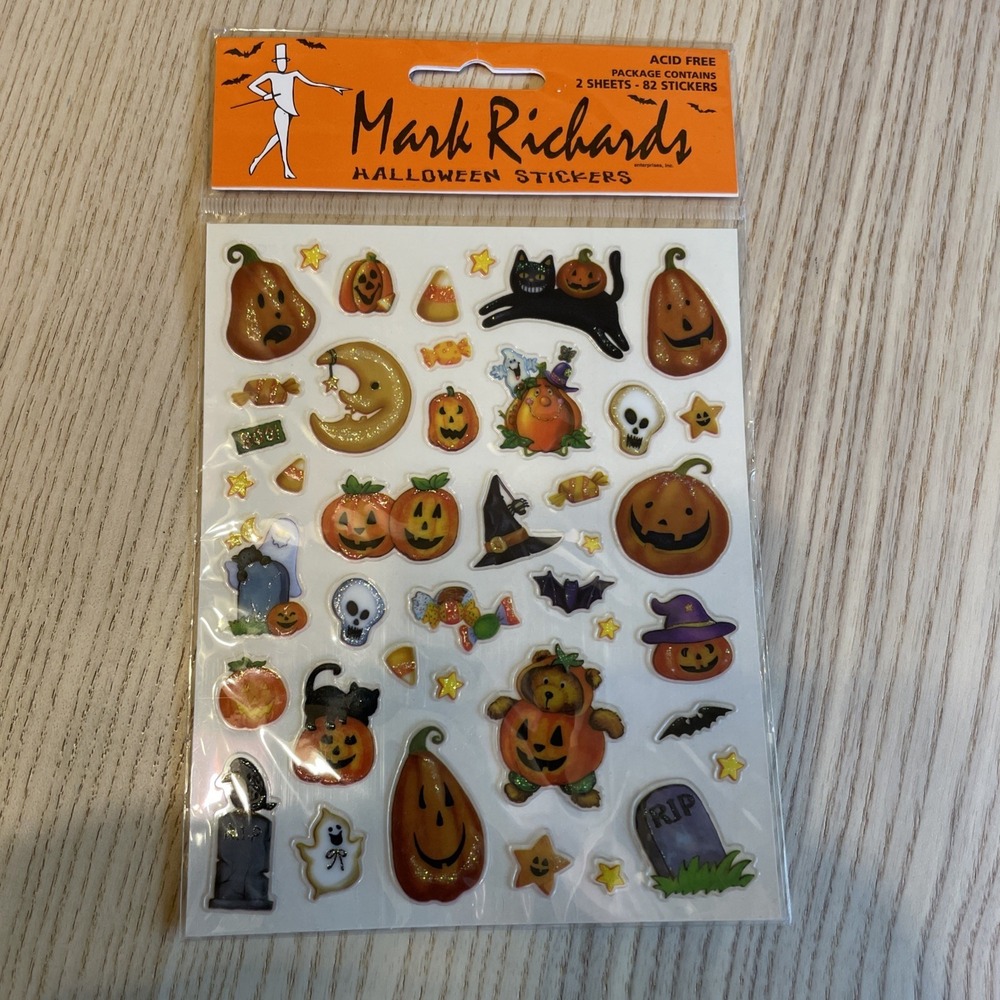 Mark Richards 82 pcs Halloween Pumpkin Cats Hats Bats Ghost Scrapbook Stickers